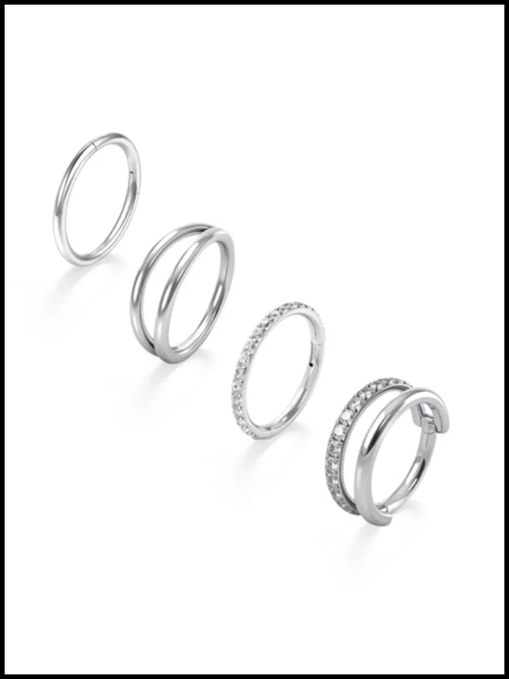 Titanium Nose Rings Hoops Set of 4 Hypoallergenic 18g Hinged Clicker